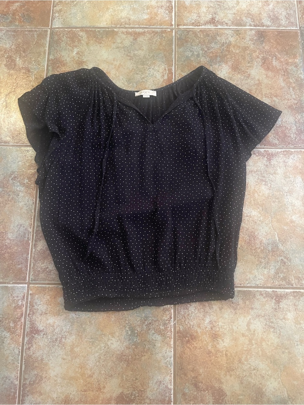LOFT Black Dot Short-Sleeve V-Neck Blouse